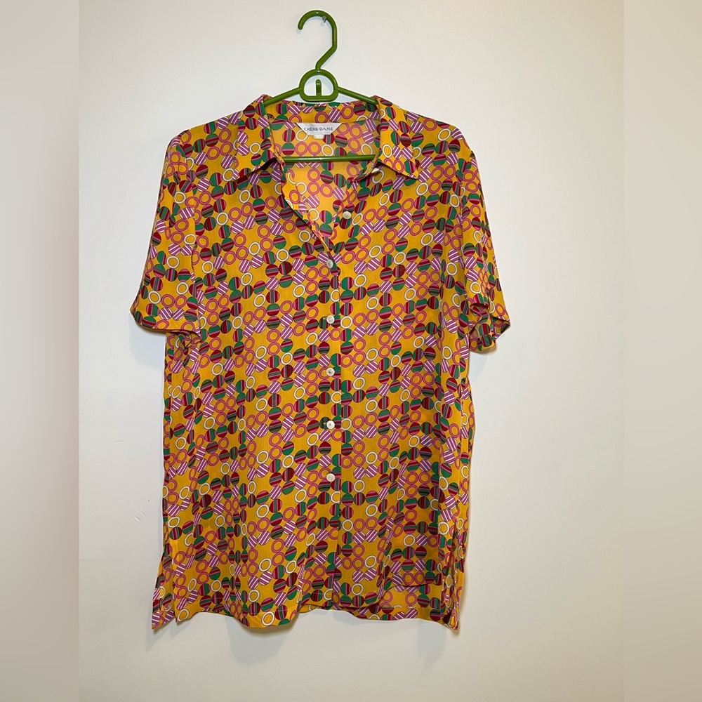 Vintage chiffon shirt with one of a kind print. No one else will ever have it